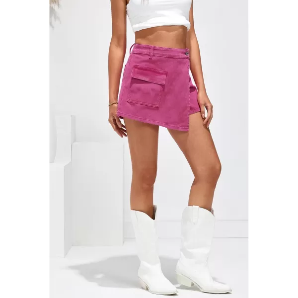 luvamia Denim Skorts for Woman Cargo Faux Wrap Jean Skort Skirts Stretchy High Waisted Skirt Shorts Country Concert WearHot Pink
