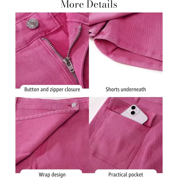 luvamia Denim Skorts for Woman Cargo Faux Wrap Jean Skort Skirts Stretchy High Waisted Skirt Shorts Country Concert WearHot Pink