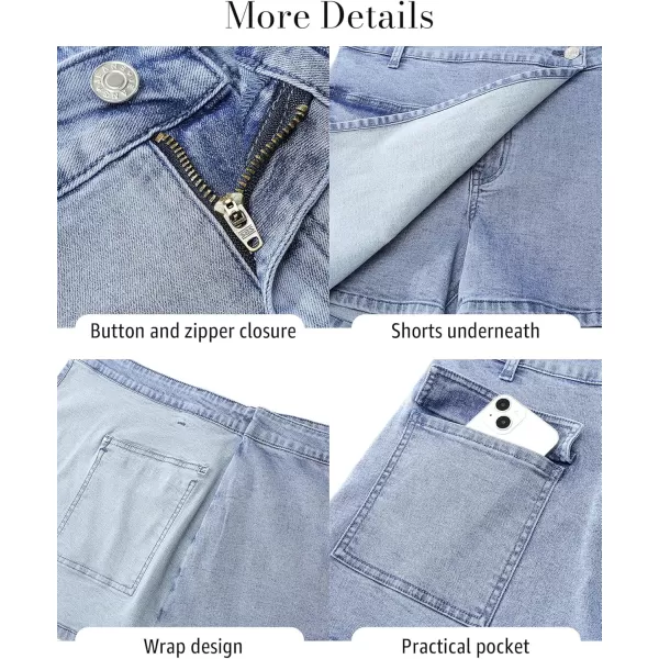 luvamia Denim Skorts for Woman Cargo Faux Wrap Jean Skort Skirts Stretchy High Waisted Skirt Shorts Country Concert WearLakeside Blue