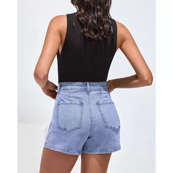 luvamia Denim Skorts for Woman Cargo Faux Wrap Jean Skort Skirts Stretchy High Waisted Skirt Shorts Country Concert WearLakeside Blue