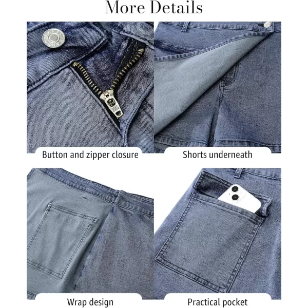 luvamia Denim Skorts for Woman Cargo Faux Wrap Jean Skort Skirts Stretchy High Waisted Skirt Shorts Country Concert WearLapis Blue