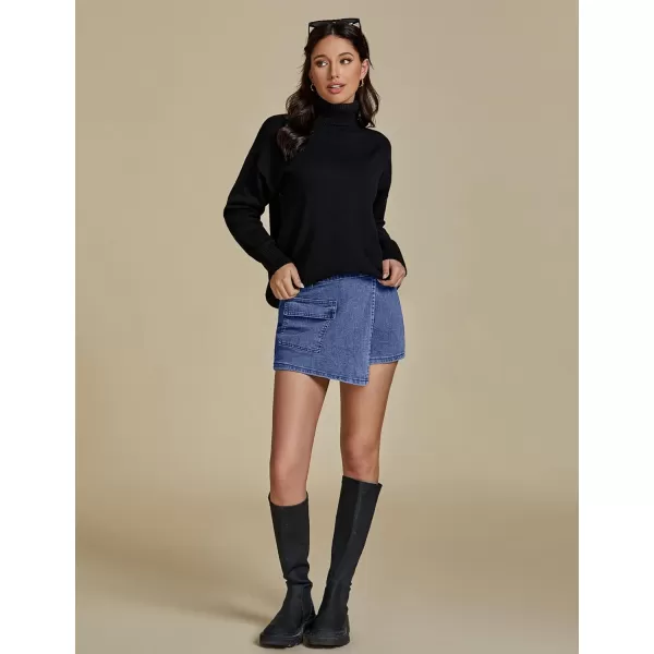 luvamia Denim Skorts for Woman Cargo Faux Wrap Jean Skort Skirts Stretchy High Waisted Skirt Shorts Country Concert WearLapis Blue