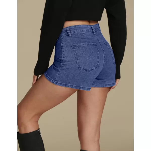 luvamia Denim Skorts for Woman Cargo Faux Wrap Jean Skort Skirts Stretchy High Waisted Skirt Shorts Country Concert WearLapis Blue