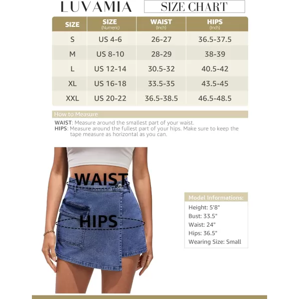 luvamia Denim Skorts for Woman Cargo Faux Wrap Jean Skort Skirts Stretchy High Waisted Skirt Shorts Country Concert WearLapis Blue