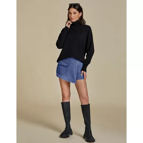 luvamia Denim Skorts for Woman Cargo Faux Wrap Jean Skort Skirts Stretchy High Waisted Skirt Shorts Country Concert WearLapis Blue