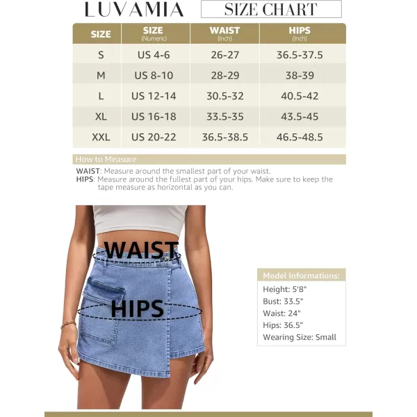 luvamia Denim Skorts for Woman Cargo Faux Wrap Jean Skort Skirts Stretchy High Waisted Skirt Shorts Country Concert WearMedium Blue