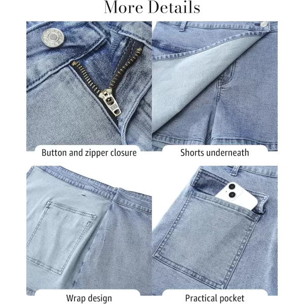 luvamia Denim Skorts for Woman Cargo Faux Wrap Jean Skort Skirts Stretchy High Waisted Skirt Shorts Country Concert WearMedium Blue