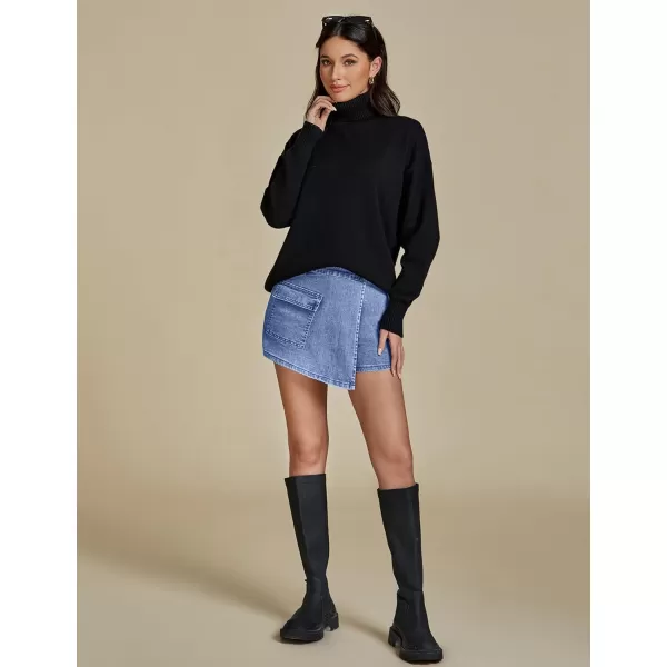 luvamia Denim Skorts for Woman Cargo Faux Wrap Jean Skort Skirts Stretchy High Waisted Skirt Shorts Country Concert WearMedium Blue