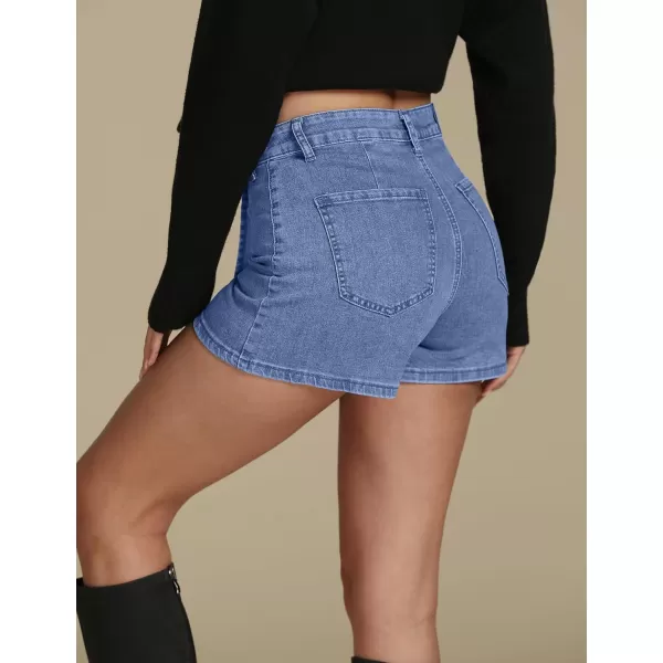 luvamia Denim Skorts for Woman Cargo Faux Wrap Jean Skort Skirts Stretchy High Waisted Skirt Shorts Country Concert WearMedium Blue