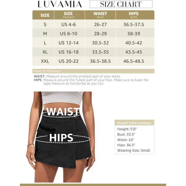 luvamia Denim Skorts for Woman Cargo Faux Wrap Jean Skort Skirts Stretchy High Waisted Skirt Shorts Country Concert WearWashed Black