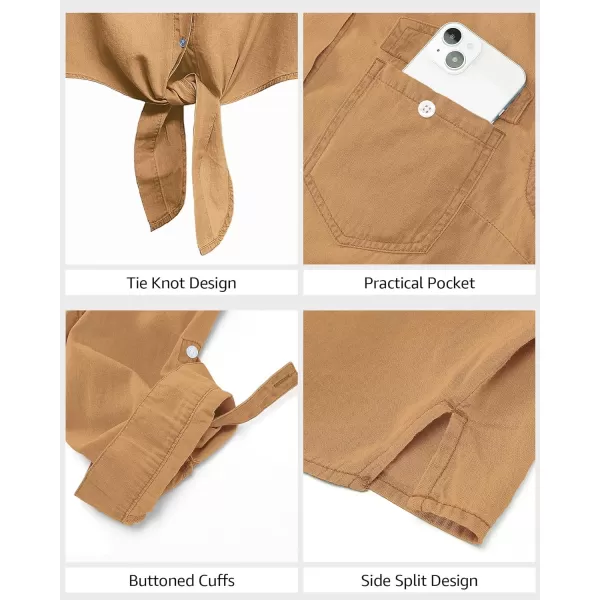 luvamia Denim Tops for Women Trendy Button Down Denim Shirt Tie Front Blouse 34 Sleeve Jean Chambray Crop Top CardiganTaffy Brown