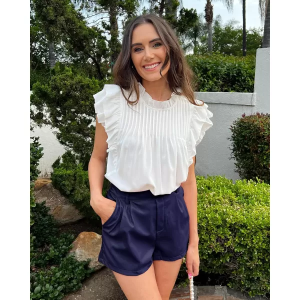 luvamia Faux Leather Shorts for Women High Waist Pleated Wide Leg Stretchy Shorts with Pockets Short PU Leather PantsBlue Depths