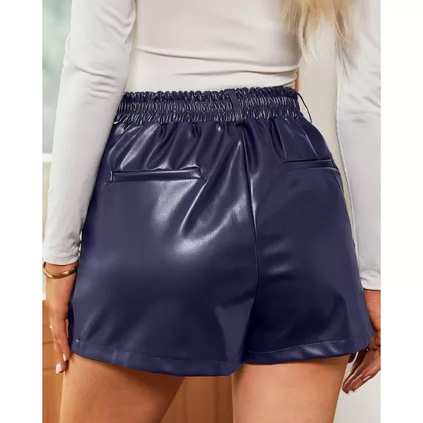 luvamia Faux Leather Shorts for Women High Waist Pleated Wide Leg Stretchy Shorts with Pockets Short PU Leather PantsBlue Depths