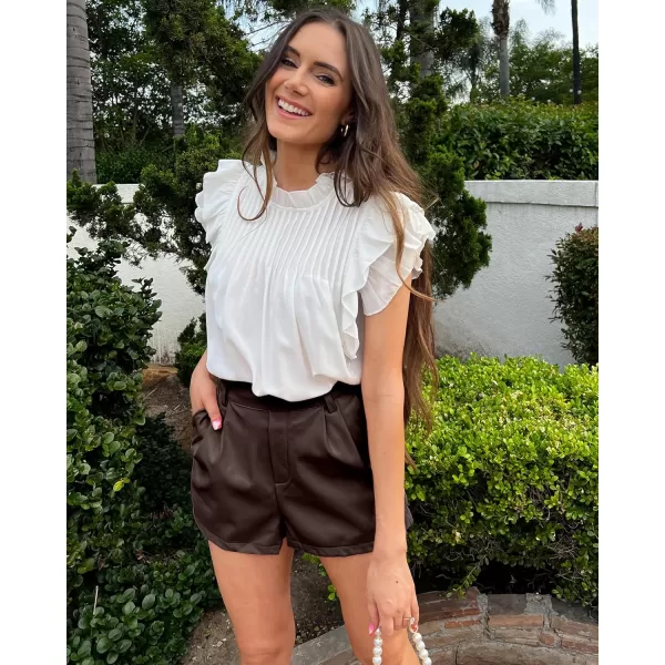 luvamia Faux Leather Shorts for Women High Waist Pleated Wide Leg Stretchy Shorts with Pockets Short PU Leather PantsChocolate Brown
