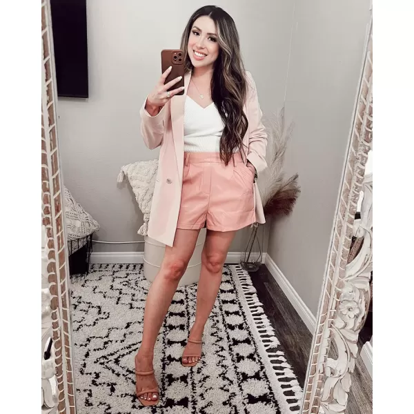 luvamia Faux Leather Shorts for Women High Waist Pleated Wide Leg Stretchy Shorts with Pockets Short PU Leather PantsDusty Pink