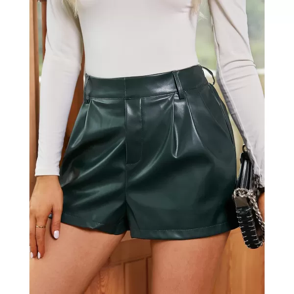 luvamia Faux Leather Shorts for Women High Waist Pleated Wide Leg Stretchy Shorts with Pockets Short PU Leather PantsGreen Gables