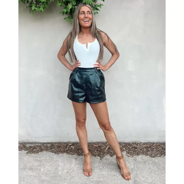 luvamia Faux Leather Shorts for Women High Waist Pleated Wide Leg Stretchy Shorts with Pockets Short PU Leather PantsGreen Gables