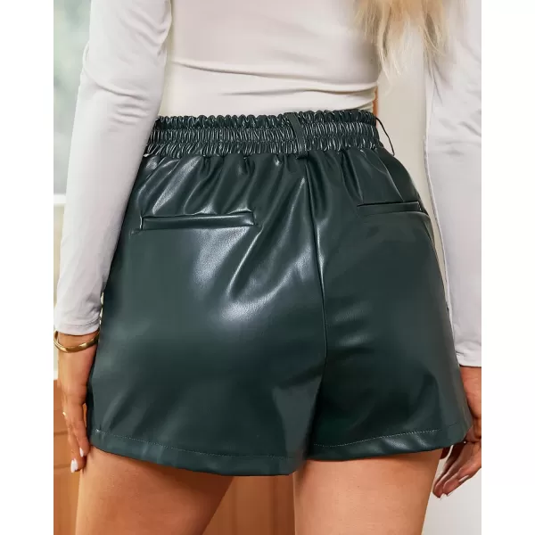 luvamia Faux Leather Shorts for Women High Waist Pleated Wide Leg Stretchy Shorts with Pockets Short PU Leather PantsGreen Gables