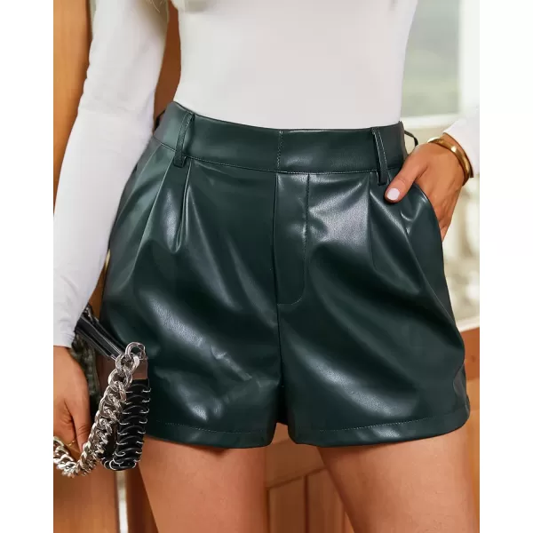 luvamia Faux Leather Shorts for Women High Waist Pleated Wide Leg Stretchy Shorts with Pockets Short PU Leather PantsGreen Gables