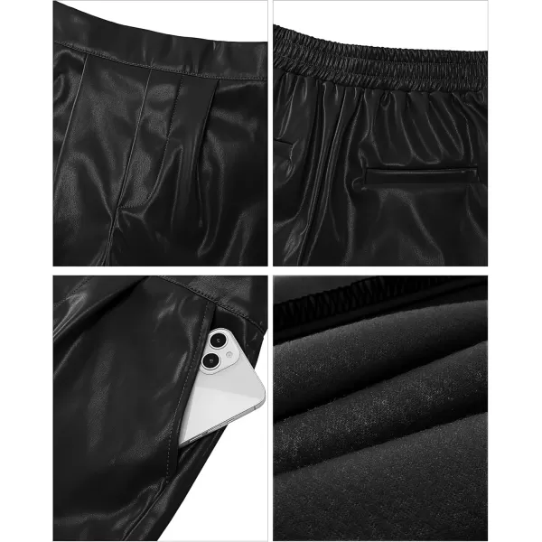 luvamia Faux Leather Shorts for Women High Wasited Pull On Pleated Side Slit Pleather Shorts with Elastic Waist PocketsBlack