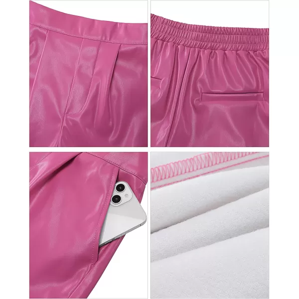 luvamia Faux Leather Shorts for Women High Wasited Pull On Pleated Side Slit Pleather Shorts with Elastic Waist PocketsHot Pink