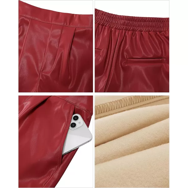 luvamia Faux Leather Shorts for Women High Wasited Pull On Pleated Side Slit Pleather Shorts with Elastic Waist PocketsRed