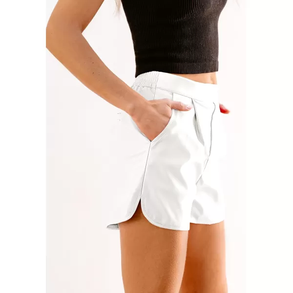 luvamia Faux Leather Shorts for Women High Wasited Pull On Pleated Side Slit Pleather Shorts with Elastic Waist PocketsWhite