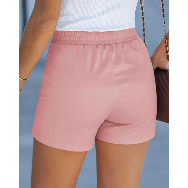 luvamia Faux Leather Skort for Women High Waisted Pull On Vegan Leather Shorts Pleather Skorts Skirts with Slit CuteChintz Rose