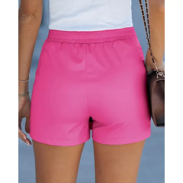 luvamia Faux Leather Skort for Women High Waisted Pull On Vegan Leather Shorts Pleather Skorts Skirts with Slit CuteHot Pink