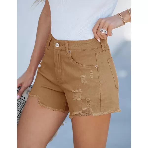 luvamia Jean Shorts for Women High Waisted Stretchy Distressed Denim Shorts Ripped Frayed Raw Hem Summer Casual ShortsBleached Sand