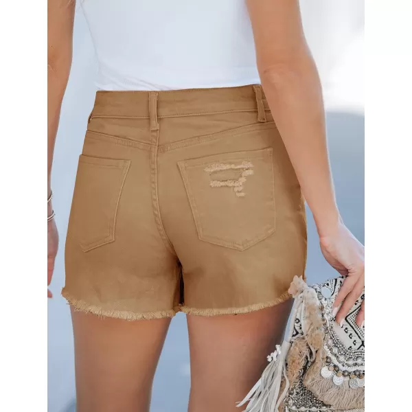 luvamia Jean Shorts for Women High Waisted Stretchy Distressed Denim Shorts Ripped Frayed Raw Hem Summer Casual ShortsBleached Sand