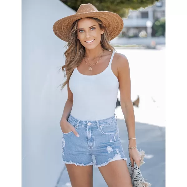 luvamia Jean Shorts for Women High Waisted Stretchy Distressed Denim Shorts Ripped Frayed Raw Hem Summer Casual ShortsBlue Breeze