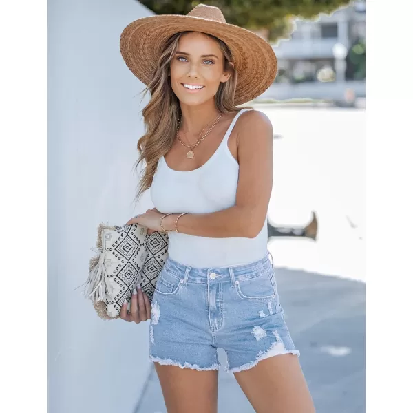 luvamia Jean Shorts for Women High Waisted Stretchy Distressed Denim Shorts Ripped Frayed Raw Hem Summer Casual ShortsBlue Breeze