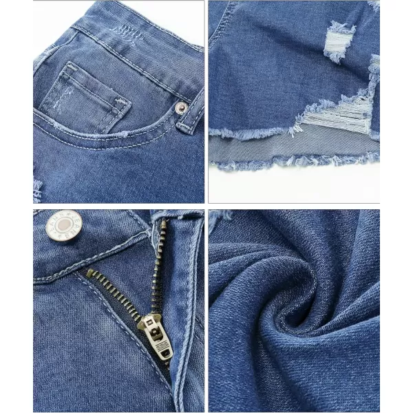 luvamia Jean Shorts for Women High Waisted Stretchy Distressed Denim Shorts Ripped Frayed Raw Hem Summer Casual ShortsClassic Blue
