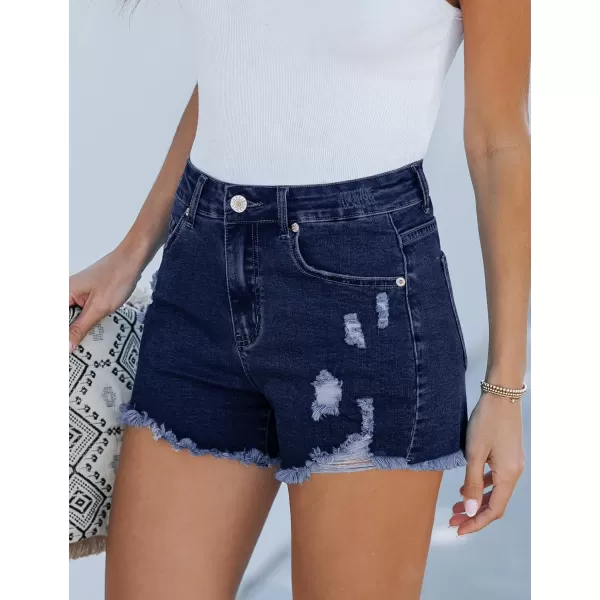 luvamia Jean Shorts for Women High Waisted Stretchy Distressed Denim Shorts Ripped Frayed Raw Hem Summer Casual ShortsDark Blue