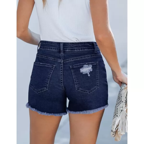 luvamia Jean Shorts for Women High Waisted Stretchy Distressed Denim Shorts Ripped Frayed Raw Hem Summer Casual ShortsDark Blue