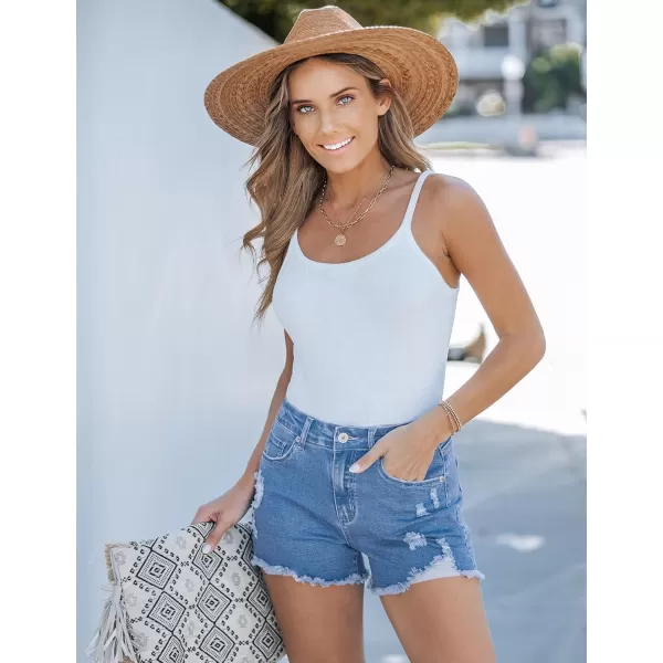 luvamia Jean Shorts for Women High Waisted Stretchy Distressed Denim Shorts Ripped Frayed Raw Hem Summer Casual ShortsMedium Blue