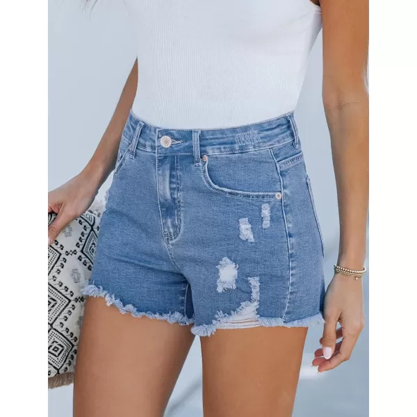 luvamia Jean Shorts for Women High Waisted Stretchy Distressed Denim Shorts Ripped Frayed Raw Hem Summer Casual ShortsMedium Blue