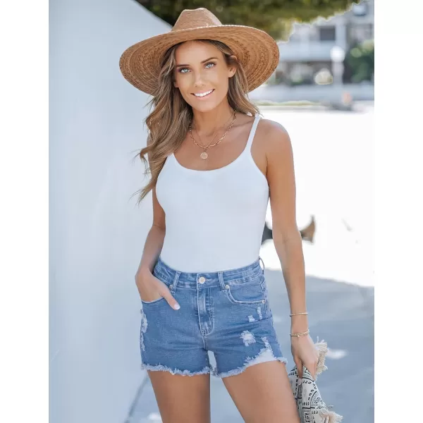 luvamia Jean Shorts for Women High Waisted Stretchy Distressed Denim Shorts Ripped Frayed Raw Hem Summer Casual ShortsMedium Blue