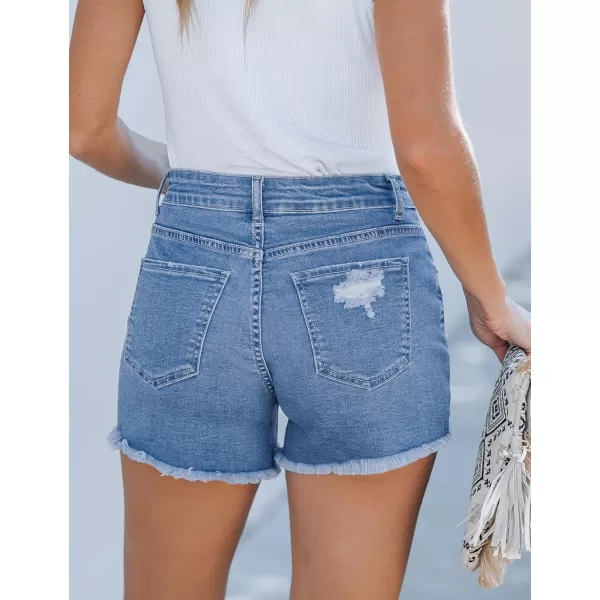 luvamia Jean Shorts for Women High Waisted Stretchy Distressed Denim Shorts Ripped Frayed Raw Hem Summer Casual ShortsMedium Blue
