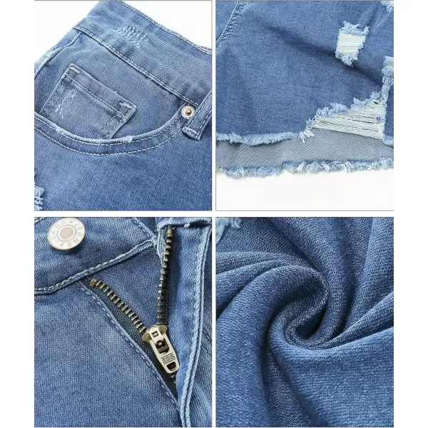 luvamia Jean Shorts for Women High Waisted Stretchy Distressed Denim Shorts Ripped Frayed Raw Hem Summer Casual ShortsMedium Blue