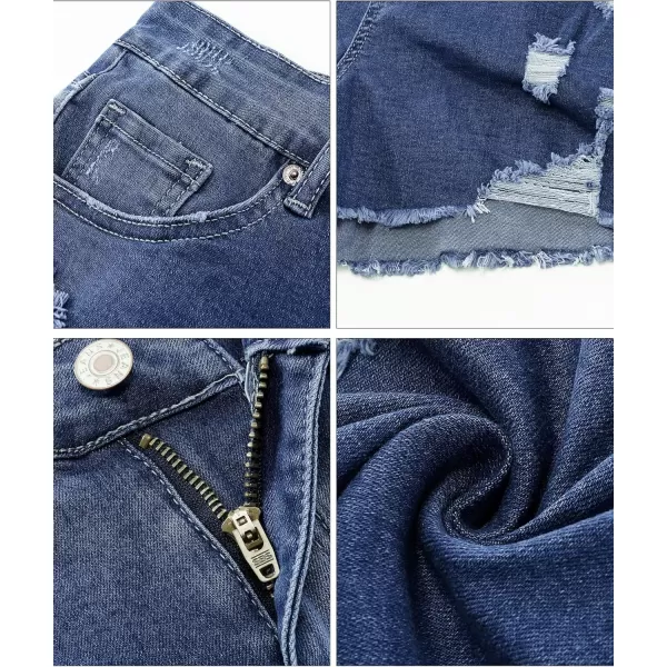 luvamia Jean Shorts for Women High Waisted Stretchy Distressed Denim Shorts Ripped Frayed Raw Hem Summer Casual ShortsNightfall Blue
