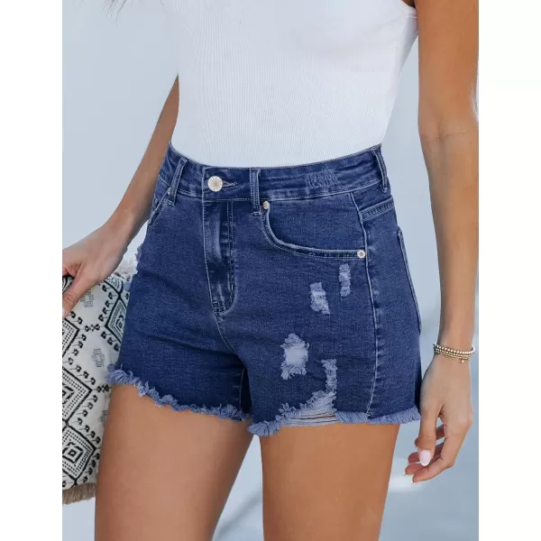 luvamia Jean Shorts for Women High Waisted Stretchy Distressed Denim Shorts Ripped Frayed Raw Hem Summer Casual ShortsNightfall Blue