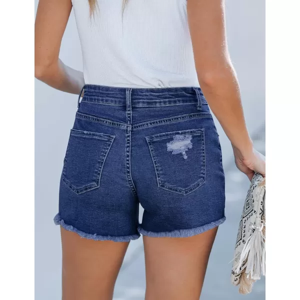 luvamia Jean Shorts for Women High Waisted Stretchy Distressed Denim Shorts Ripped Frayed Raw Hem Summer Casual ShortsNightfall Blue