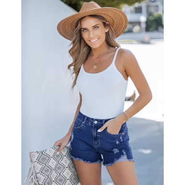 luvamia Jean Shorts for Women High Waisted Stretchy Distressed Denim Shorts Ripped Frayed Raw Hem Summer Casual ShortsNightfall Blue