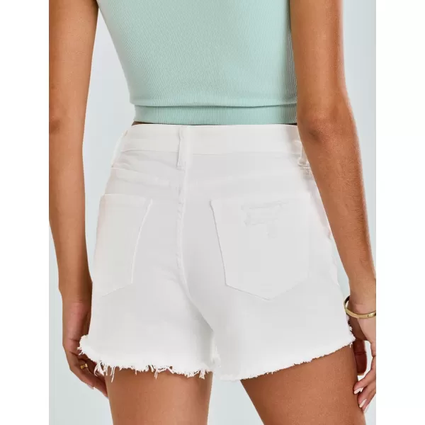 luvamia Jean Shorts for Women High Waisted Stretchy Distressed Denim Shorts Ripped Frayed Raw Hem Summer Casual ShortsOffwhite