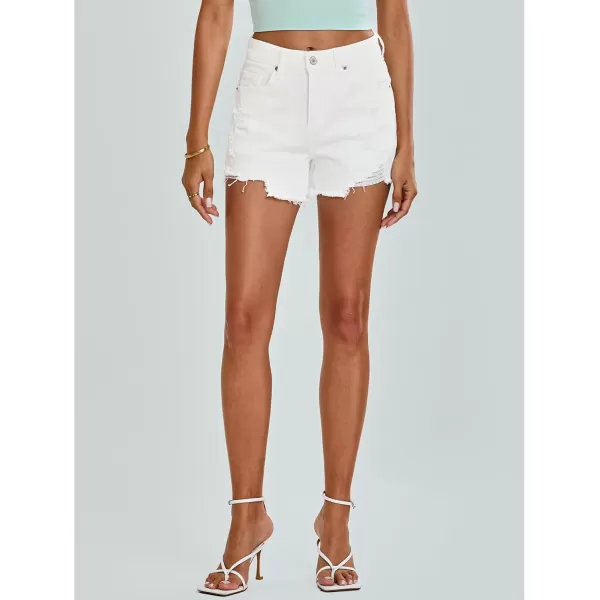 luvamia Jean Shorts for Women High Waisted Stretchy Distressed Denim Shorts Ripped Frayed Raw Hem Summer Casual ShortsOffwhite