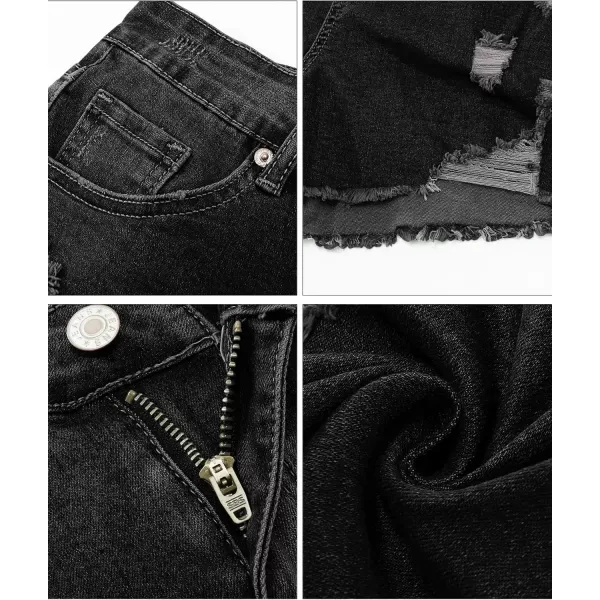 luvamia Jean Shorts for Women High Waisted Stretchy Distressed Denim Shorts Ripped Frayed Raw Hem Summer Casual ShortsWashed Black