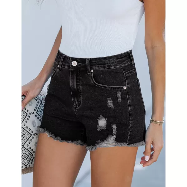 luvamia Jean Shorts for Women High Waisted Stretchy Distressed Denim Shorts Ripped Frayed Raw Hem Summer Casual ShortsWashed Black