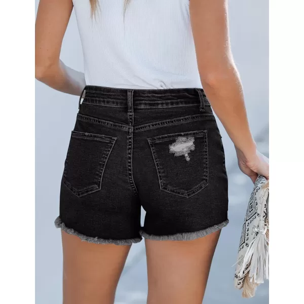 luvamia Jean Shorts for Women High Waisted Stretchy Distressed Denim Shorts Ripped Frayed Raw Hem Summer Casual ShortsWashed Black